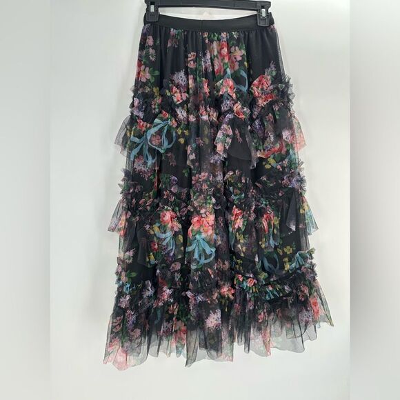 Boutique Tulle Midi Skirt In Black Roses New With Tags Medium - Picture 5 of 8